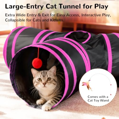 Tempcore Cat Tunnel, 3-Way Collapsible Toy, Large Size Black & Rose Red - Image 3