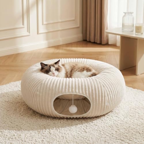 Cat Tunnel Bed with 40 Pcs Interactive Cat Toys, White - Image 6