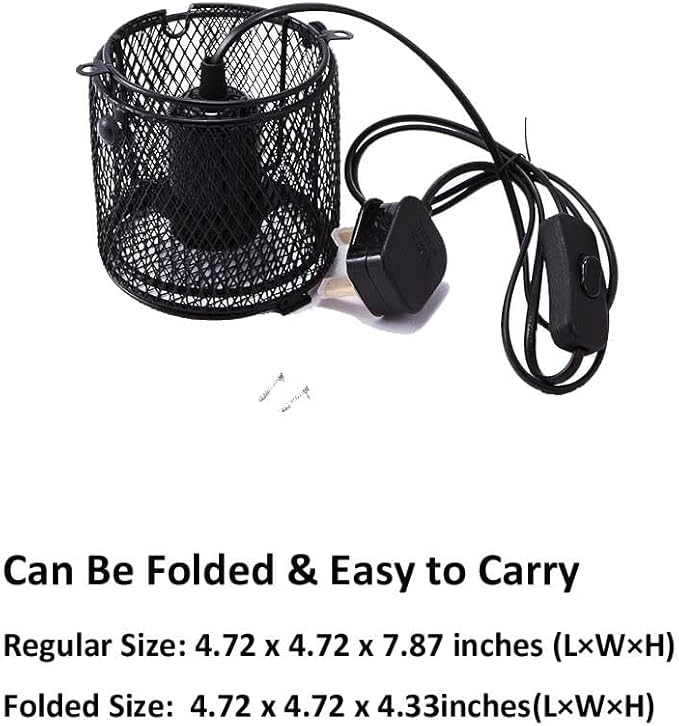Reptile Heat Lamp Holder with Anti-hot Bracket, Pet Heat Lamp Lampshade Holder Heating Light Bulbs Holder Heating Lamp Shade with Switch for Pet Amphibian Snake Lizard Turtle Birds Chick，US Plug