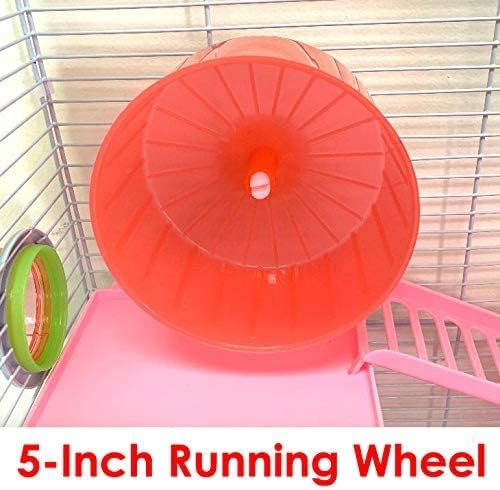 Pink Large 2-Level Expandable and Customizable Habitat Hamster Rodent Gerbil Guinea Pig Mouse Mice Cage Crossing Bridge Long Crossover Tube Deep Tray
