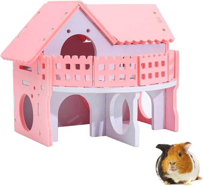 Hamster House Double-Deck Sleeping Hut Pet Exercise Play Toys Chews for Dwarf Rat Chinchillas Guinea Pig Small Pet