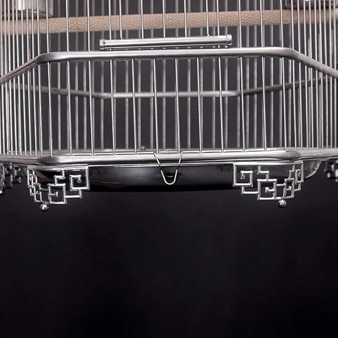 Stainless Steel Bird Cage Portable Bird Carriers for Home Flying Bird Cage with Easy Clean Tray Travel Birdcages，Silver 36CM