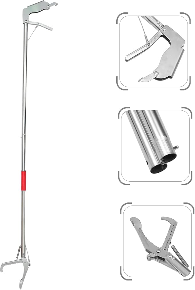 Snake Tongs Snake Catcher Stainless Steel Snake Catch Clip Folding r Wide Jaw Capture Clamp with Lock (1.2M Long) Silver 63X13CM L152917QEB