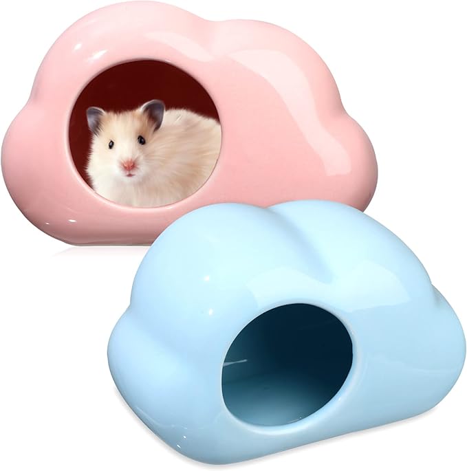 Angoily 2pcs Ceramic Hamster House Cloud Shape Hideout for Guinea Pigs Small Pet Nest