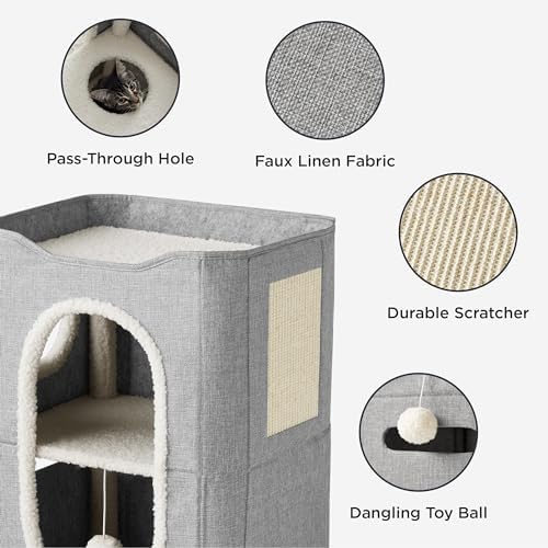 Bedsure 2 Story Cat House for Indoor Cats with Scratch Pad,18x14x23 Grey - Image 3