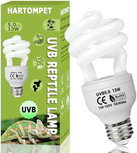 UVB 5.0 Reptile Light 13W, Compact Fluorescent Lamp, Coil UVB Bulb for Tropical Reptiles, Lizards, Geckos, Tortoises & Amphibians
