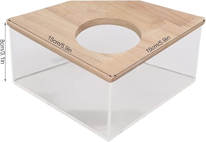 Pssopp Hamster Bath Box, Right Angle Fan Acrylic Safe Hamster Sand Bathroom with Wood Cover for and Other Small Pet Hamster