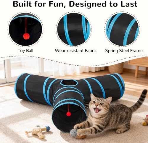 Tempcore Cat Tunnel, 3-Way Collapsible Toy, Large Size Black & Blue - Image 6