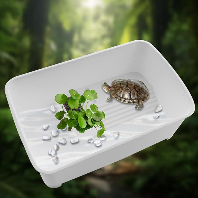 Turtle Tank Aquarium Creative Reptile Habitat Sundeck Turtle Bathing Pool for Pet Care (White)