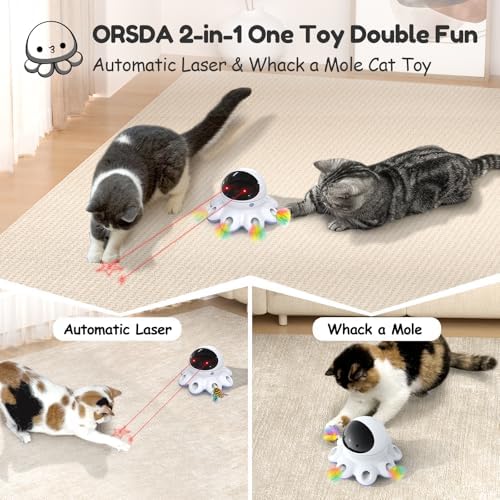 ORSDA Cat Laser Toy, 2-in-1 Interactive Automatic Motion Activated Moving 8 Holes Whack A Mole Feather, USB Rechargeable Electronic Smart Sensor Kitten Toys for Indoor Exercise - Image 2