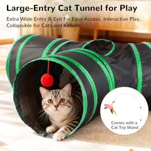 Tempcore Cat Tunnel, 3-Way Collapsible Toy for Indoor Cats, Black & Green - Image 4