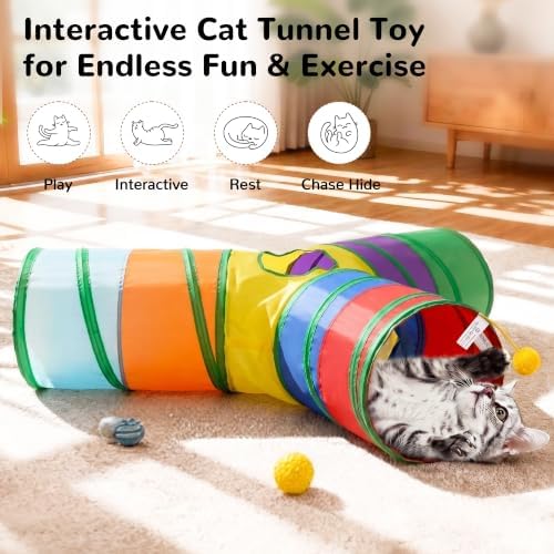 Tempcore Cat Tunnel, 3-Way Collapsible Toy, Large Size Rainbow - Image 4
