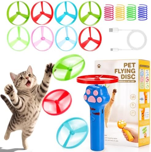 BABORUI Cat Toy Disc Launcher, Rechargeable Interactive Cat Fetch Toy Launcher with 8 Flying Discs, Flying Enrichment Toys for Indoor Bored Kittens & Adult Cats (Blue) by BABORUI