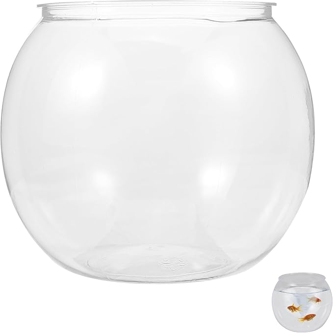 POPETPOP Small Plastic Fish Bowl (6 Inch) - Shatterproof Clear Round Aquarium for Betta, Shrimp, or Moss Balls - Versatile Bubble Bowl, Candy Jar, Terrarium & Desk Centerpiece for Home Office Decor