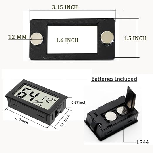 2 Pcs Magnetic Jumping Spider Enclosure Thermometer and Humidity Gauge Temperature and Humidity Monitor for Jumping Spider and Reptile Tank Mini Digital Hygrometer with LCD Screen(Rectangular)