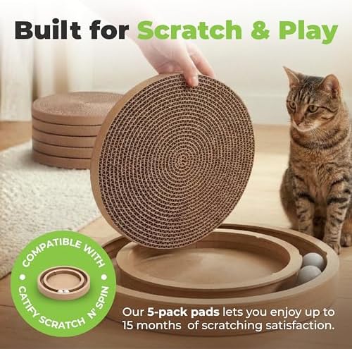 Catify Spin n' Scratch Cat Scratch Pad Refill - Round, 5-Pack - Image 2