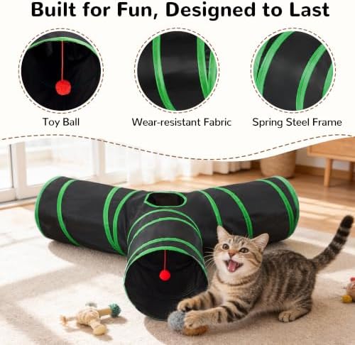 Tempcore Cat Tunnel, 3-Way Collapsible Toy, Large Size Black & Green - Image 5
