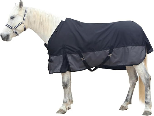 1200D Ripstop Waterproof Breathable Horse Blanket (0g No Fill), Lightweight Turnout Rain Sheet, Keeps Dry in Mud & Wet Weather BlackGrey 75"