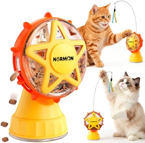 NORMON Cat Treat Dispenser, Ferris Wheel Puzzle Feeder Toy with Teaser Wand by NORMON