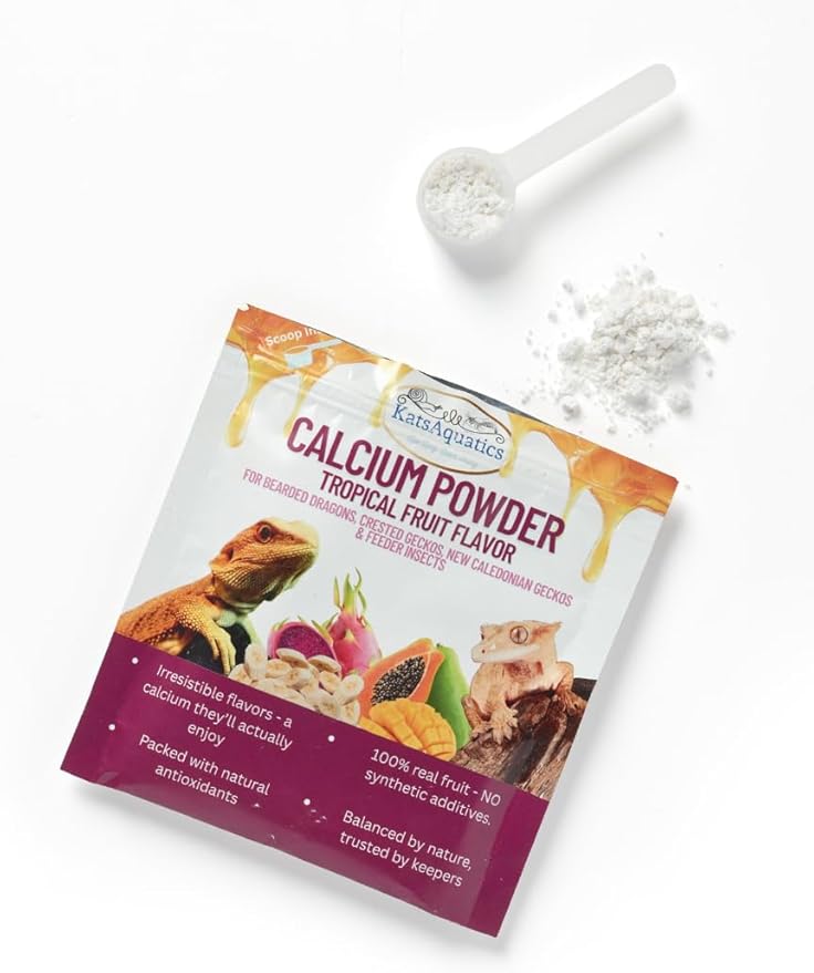 Calcium Powder - Tropical Fruit Flavor - for Lizards, Bearded Dragons, Crested Geckos, and Feeder Insects. Nutritious, 100% Natural, Tasty