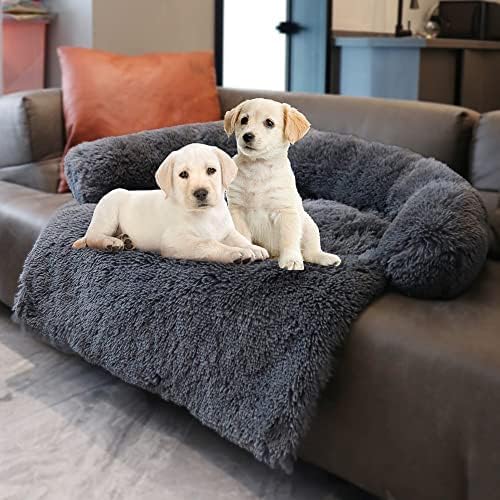 Tinaco Calming Dogs/Cats Bed Mats, Dog Pad Washable Removable Couch Cover, Plush Long Fur Mat for Pets, Waterproof Lining, Perfect for Small, Medium and Large Dogs and Cats (Navy Blue, 36"x31")