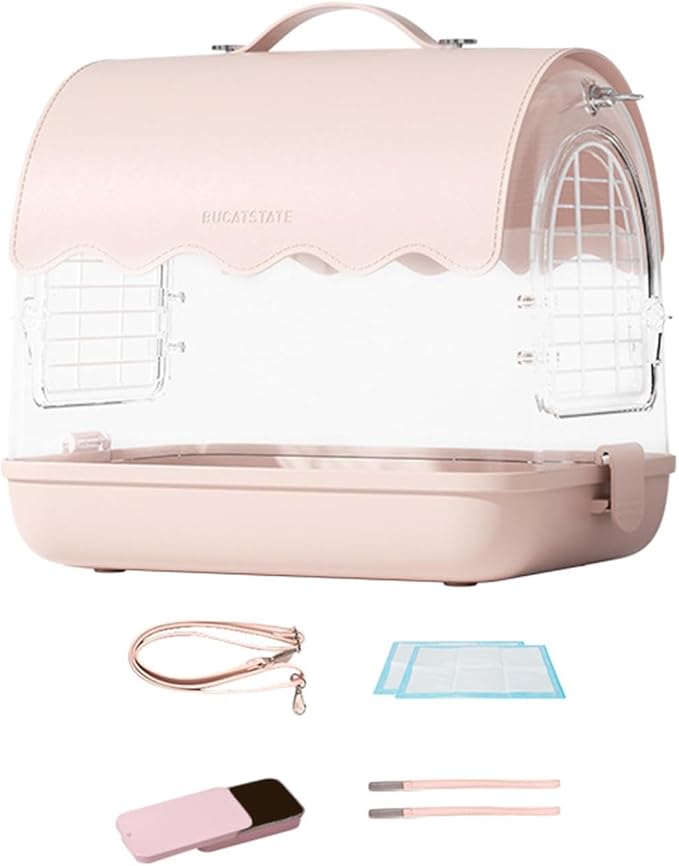 Portable Bird Transporter with Convenient Carrying Straps, PU Leather Pink