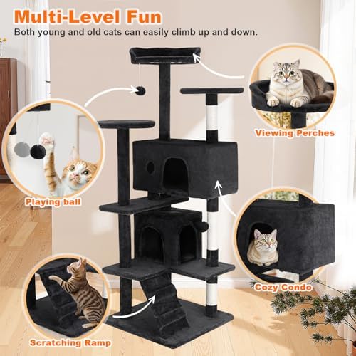 FDW | 54" Cat Tree Tower | Grey | Multi-Level Indoor Activity Center - Image 6