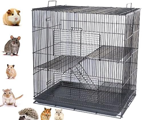 3 Levels Easy Foldable Chew-Proof Metal Small Animal Travel Carrier Cage Ferret Chinchilla Hamster Suger Glider Gerbil Rats Mouse Mice Guinea Pig Rodent Degu Dagus, Tight 3/8-Inch Bar Spacing