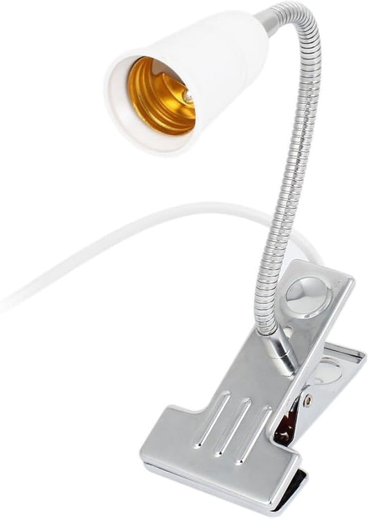 US Plug Flexible Aluminum Wire Neck Clip Lamp Holder with ON/Off Switch, Adjustable Light Stand Clamp Lamp Fixture for Reptiles Desk Lamp Grow Aquarium Light (Pack of 1)