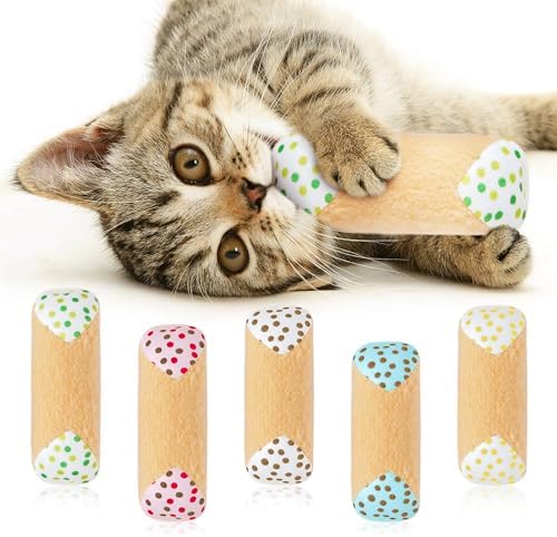 MALLMALL6 Catnip Toys for Cat - 5Pcs Cannoli Crinkle Paper Sound Catmint Toy Gift for Indoor Kitten, Teething Chew Kick Interactive Kitty Supplies, Soft Italian Dessert Pet Present for Kitten Lover by MALLMALL6