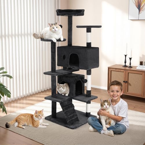 FDW | 54" Cat Tree Tower | Grey | Multi-Level Indoor Activity Center - Image 2