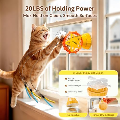 NORMON Cat Treat Dispenser, Ferris Wheel Puzzle Feeder Toy with Teaser Wand - Image 3
