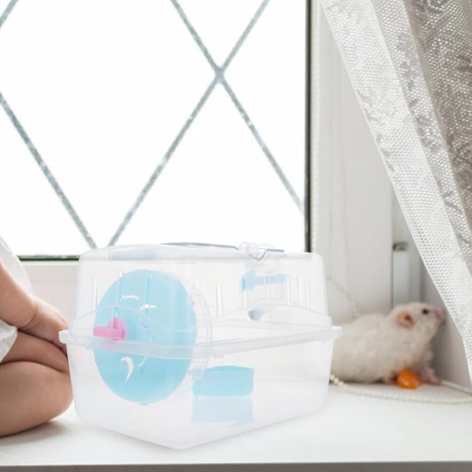 FOMIYES Gerbil Carrie Cage Hamster Travel Carrier Portable Cages Gerbil Transparent Travel Carry Case Outdoor Vacation House for Hamster, Gerbil, Mice Guinea Pig Small Animals - Blue
