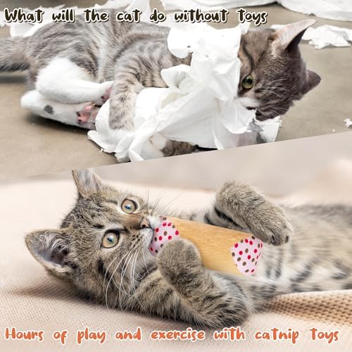 MALLMALL6 Catnip Toys for Cat - 5Pcs Cannoli Crinkle Paper Sound Catmint Toy Gift for Indoor Kitten, Teething Chew Kick Interactive Kitty Supplies, Soft Italian Dessert Pet Present for Kitten Lover - Image 5