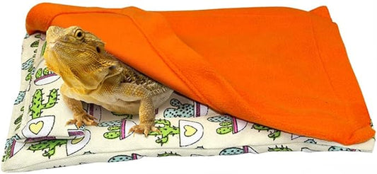 HAICHEN TEC Bearded Dragon Sleeping Bag with Pillow and Blanket Soft Bed Habitat Decor Cage Accessories for Reptile Bearded Dragon Leopard Gecko Lizard (Orange)