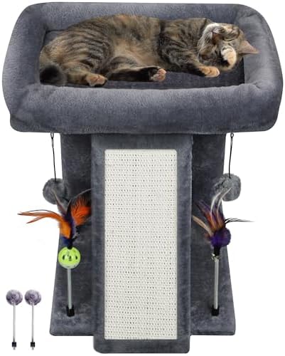 TWDEPART Cat Tree Tower with Cat Scratching Post for Indoor Cats, Activity Centre Climbing Tree with Scratching Board and Playful Toy Balls, Grey by TINWEI