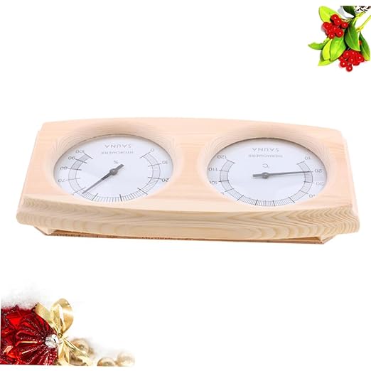 POPETPOP Wooden Temperature and Humidity for Sauna Hygrothermograph with Read Dial for Indoor Use Ranges Durable Wooden Design