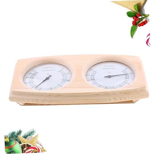 POPETPOP Wooden Temperature and Humidity for Sauna Hygrothermograph with Read Dial for Indoor Use Ranges Durable Wooden Design