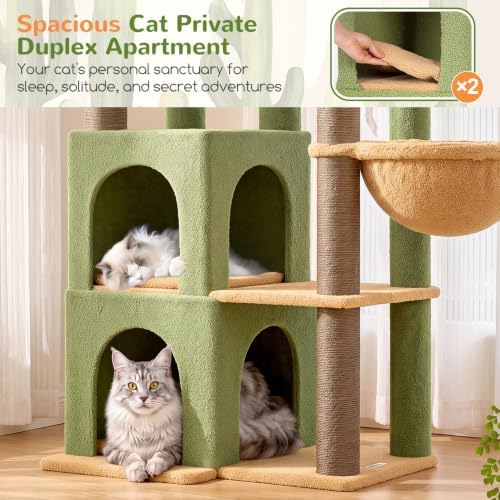 Globlazer Cat Tree Tower for Indoor Cats, Sturdy Adult Cat Tree House for Large Adult Cats with 2 Platform, 6 Cat Scratching Post, 2 Cat Caves, Dangling Toys, S63, 63 inch, Green - Image 3