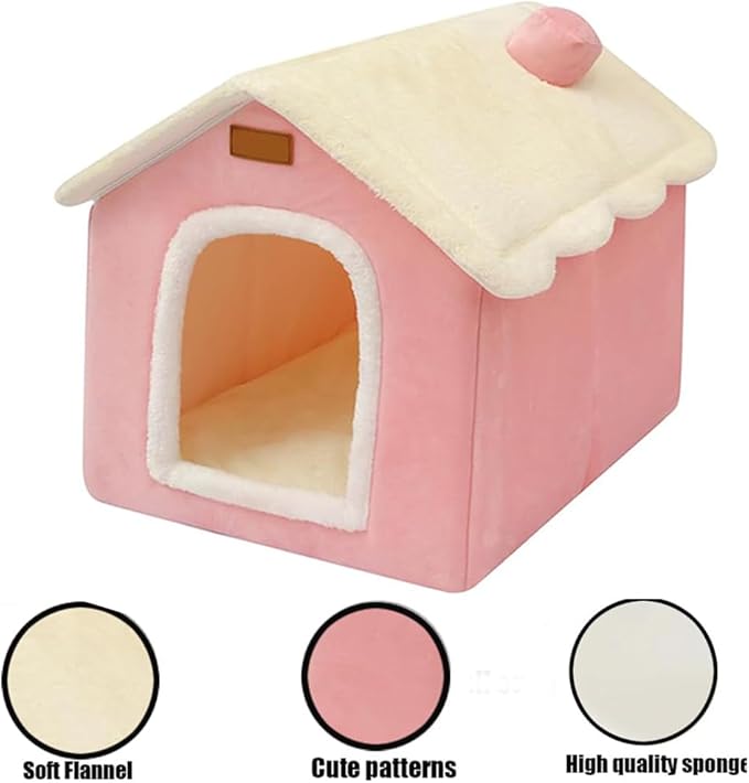 Dog House Indoor Memory Sponge, Foldable Dog House Kennel Bed Mat with Cushion for Small Medium Large Dogs Cats, Winter Warm Cat Nest Puppy Cave Sofa Pet Products (Pink, M)