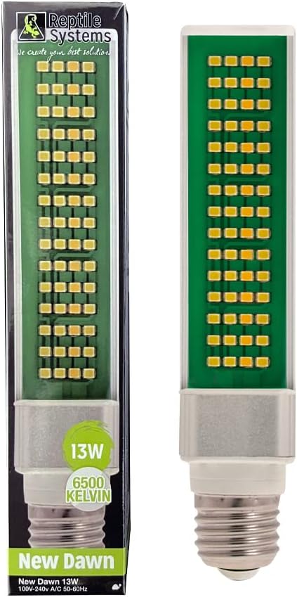 Reptile Systems New Dawn LED Compact – Balanced 6500K 13w Light for Enclosure Illumination – Compact Fixture for Terrariums & Vivariums – Enhances Clarity & Display