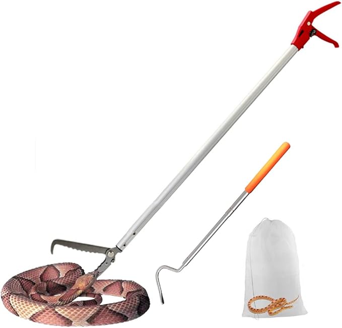 Snake Tong Rattle Snake Reptile Catcher Grabber,with Wide Jaw and Comfortable Grip Handle, Handling Tool Equipped with Snake Hook and Bagging,More Professional (60 Inch（150cm）)