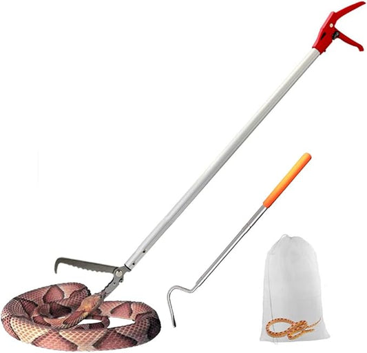 Snake Tong Rattle Snake Reptile Catcher Grabber,with Wide Jaw and Comfortable Grip Handle, Handling Tool Equipped with Snake Hook and Bagging,More Professional (60 Inch（150cm）)