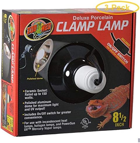 Zoo Med Delux Porcelain Clamp Lamp - Black 150 Watts (8.5" Diameter) - Pack of 3