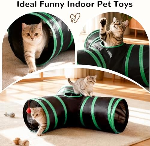 Tempcore Cat Tunnel, 3-Way Collapsible Toy for Indoor Cats, Black & Green - Image 7
