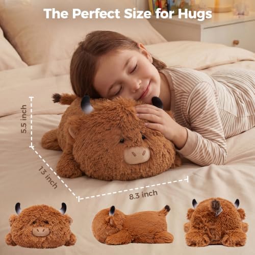 Mewaii Highland Cow Plush Pillow Cute Plushies, Fluffy & Huggable, 13 in - Image 2