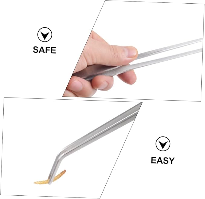 BESPORTBLE 2pcs Pet Feeding Tweezers Straight Curved Tips for Reptile Care for Safe Feeding of Lizards Snakes and More Terrarium Environments