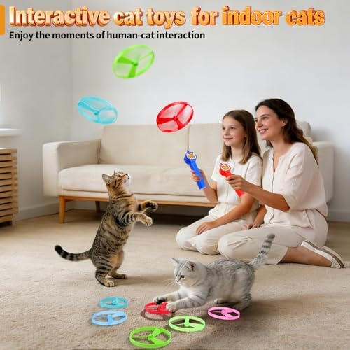 BABORUI Cat Toy Disc Launcher, Rechargeable Interactive Cat Fetch Toy Launcher with 8 Flying Discs, Flying Enrichment Toys for Indoor Bored Kittens & Adult Cats (Blue-1) - Image 7
