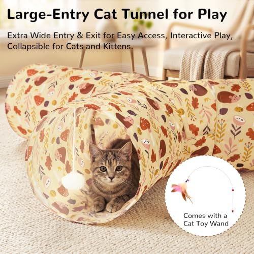 Tempcore Cat Tunnel, 3-Way Collapsible Toy, Large Size Khaki Hedgehog - Image 3