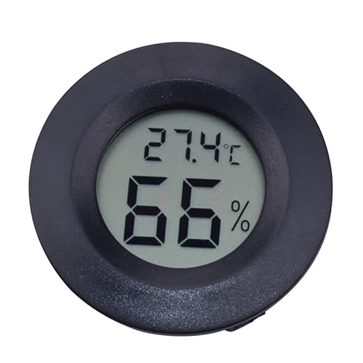 12pcs Round Digital Hygrometer for Reptile Pet Boxes Compact Humidity Acrylic Design Accurate Temperature and Humidity Readings Black